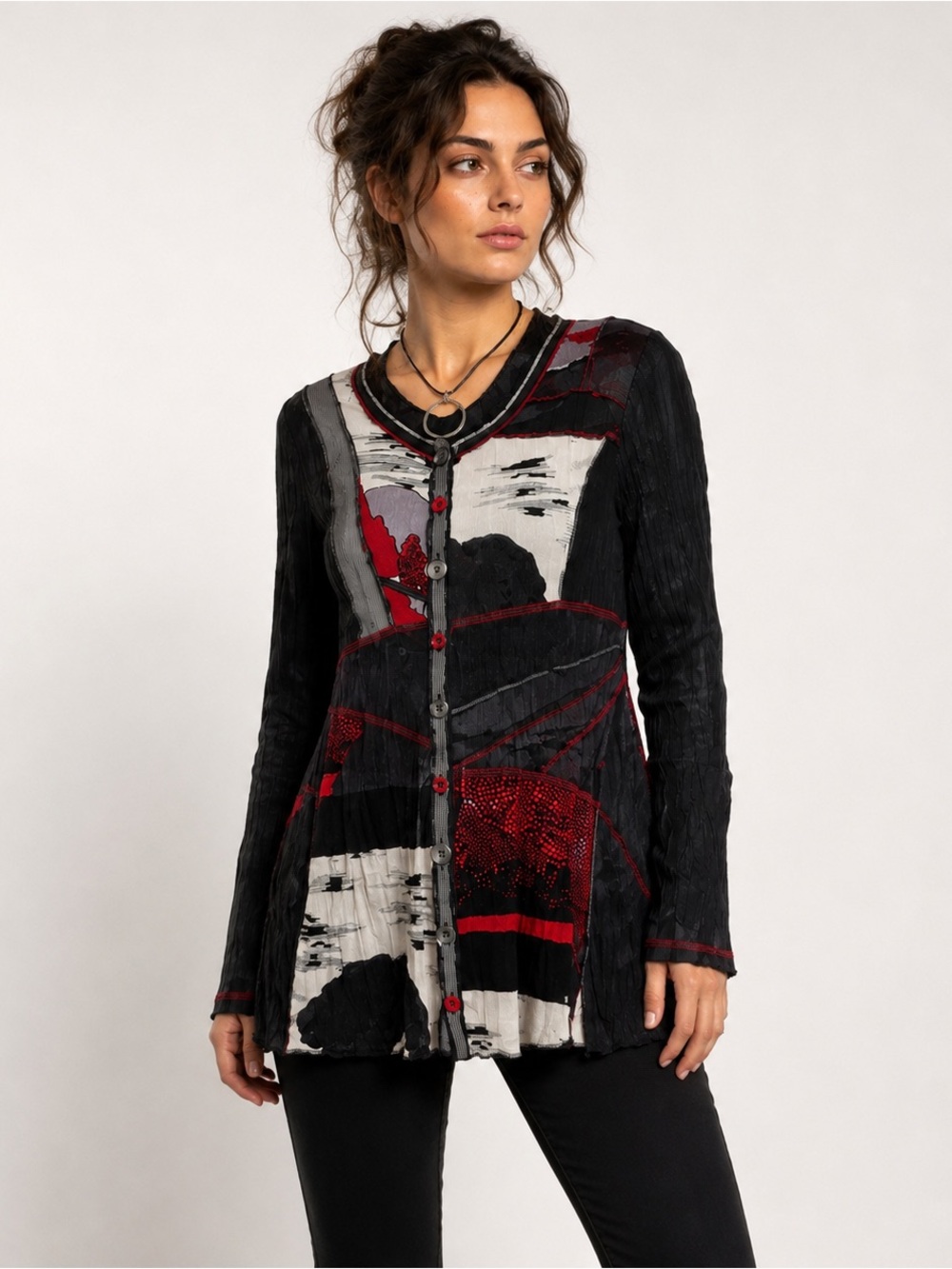 Vintage Wearable Art Tunic Top | Patchwork Crinkle | Y2K Boho Fairy Goth